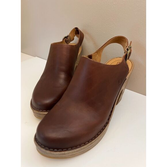 Born Shoes - Born Brown Leather Platform Clogs